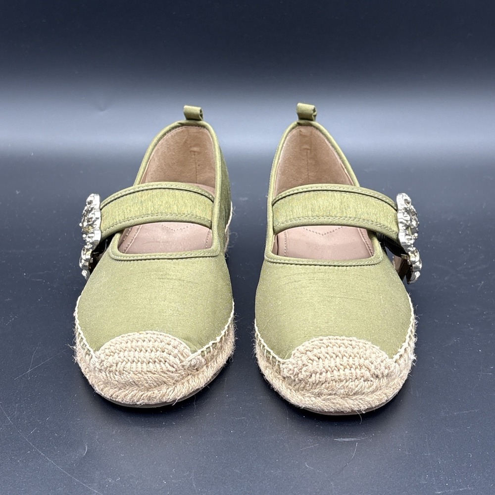 Sam Edelman Maddy Olive Green Linen Floral Buckle Mary Jane Espadrille Flat 7.5 - Picture 2 of 9